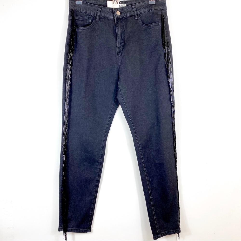NWT My Boo Black BEADED TASSEL JEANS High Waisted